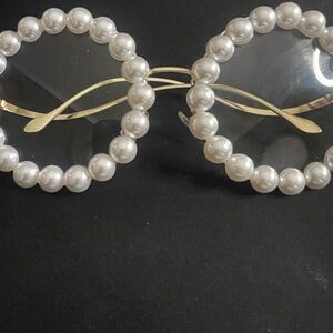 Pearl-Embellished Gold Frame Eyeglasses